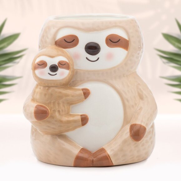 Mama and Baby Ceramic hand painted Sloth Jar - Charmed Aroma  Planter Succulent - Picture 2 of 3